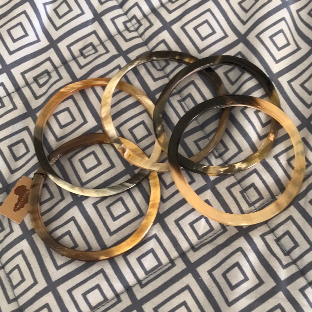 NEW! Set of 5 hand carved in Ghana bracelets.